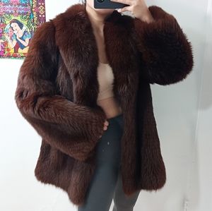 SOLD‼️Mary McFadden Designer  Brown Fox Fur Jacket Stroller Coat